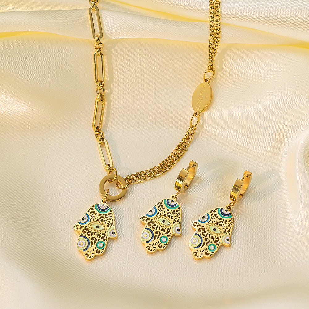 Stainless Steel Necklace Earrings Women's Jewelry Set