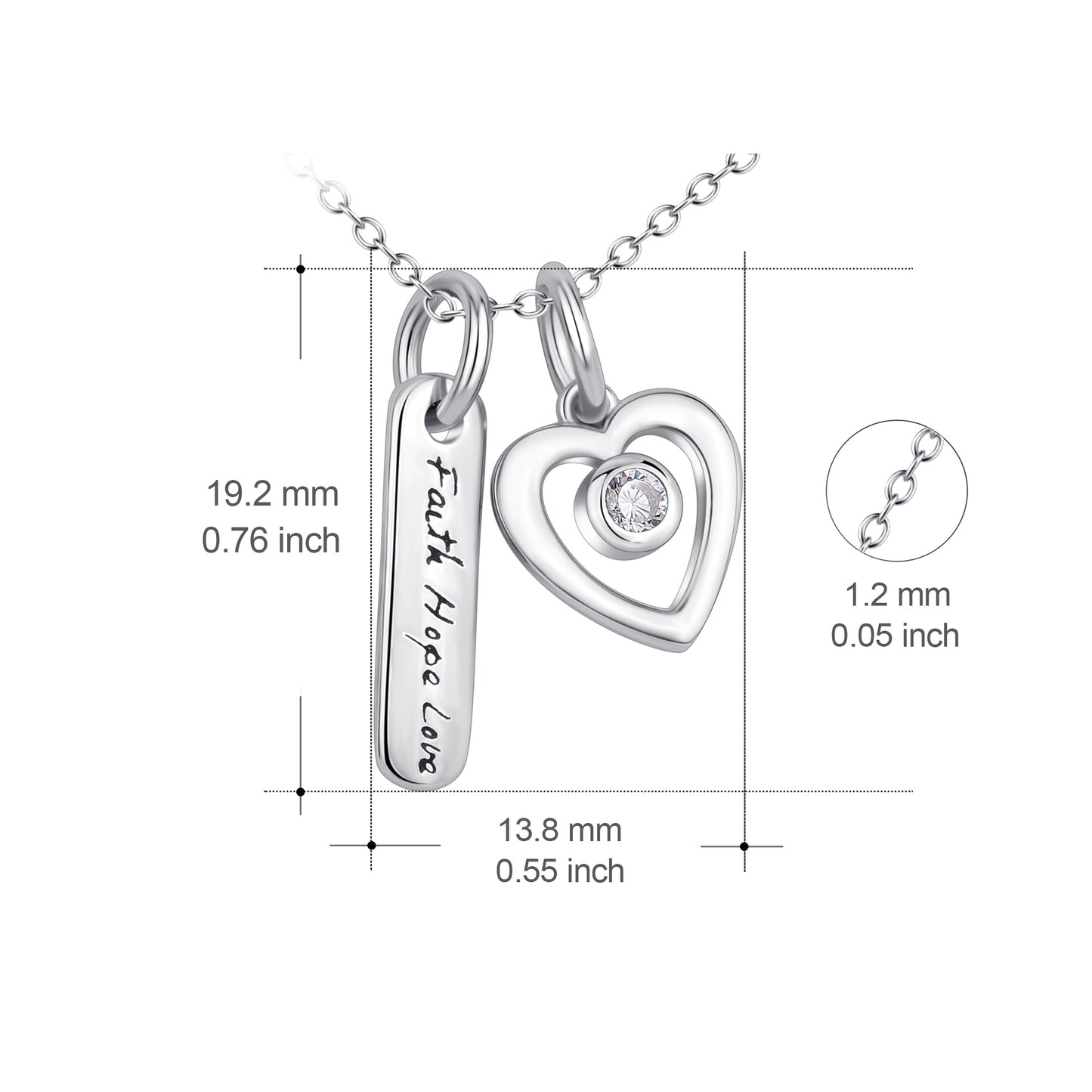 Faith Hope Love &amp;Heart Pendant 925 sølv halskæde