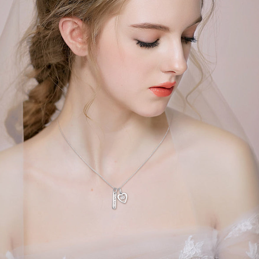 Faith Hope Love &amp;Heart Pendant 925 sølv halskæde