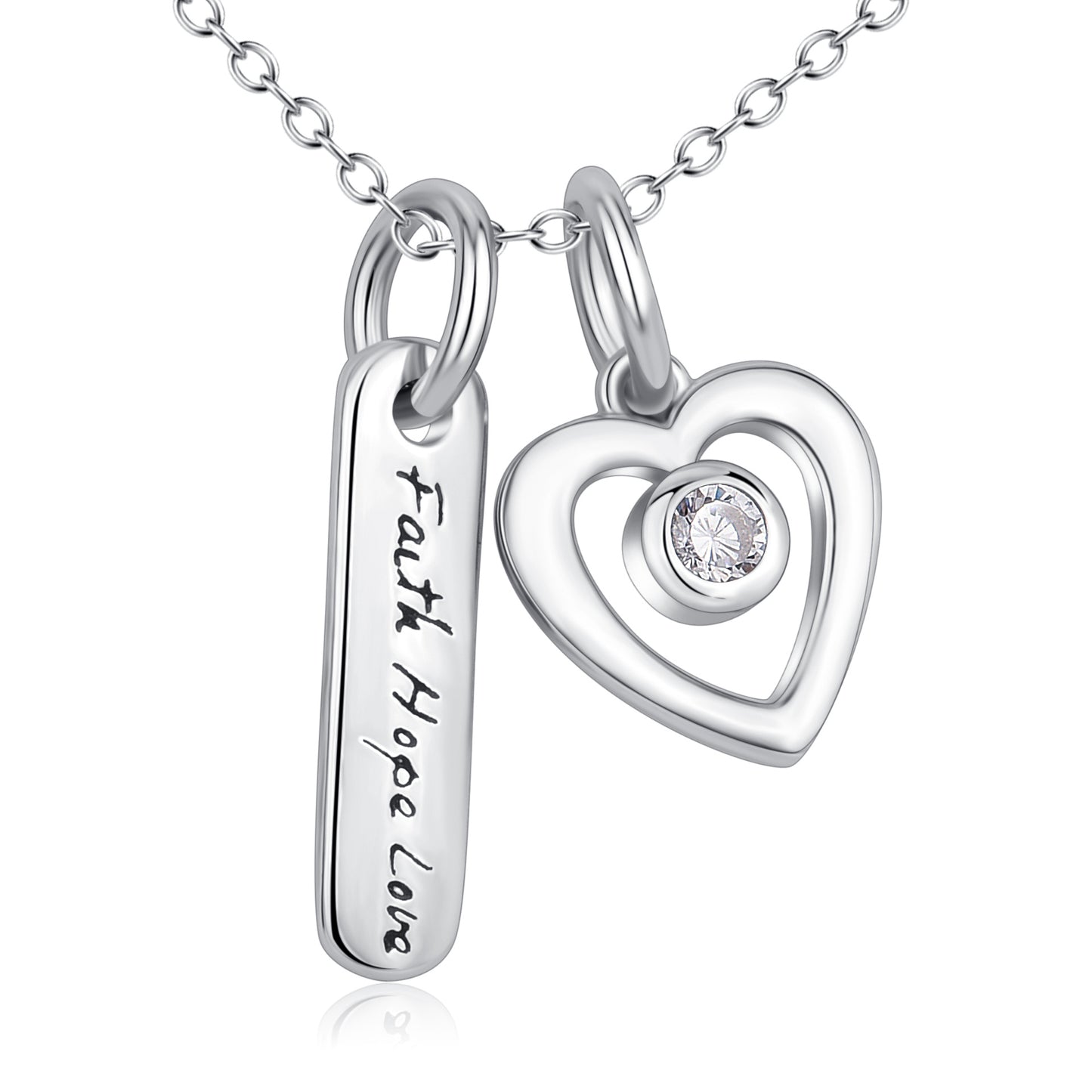 Faith Hope Love &amp;Heart Pendant 925 sølv halskæde