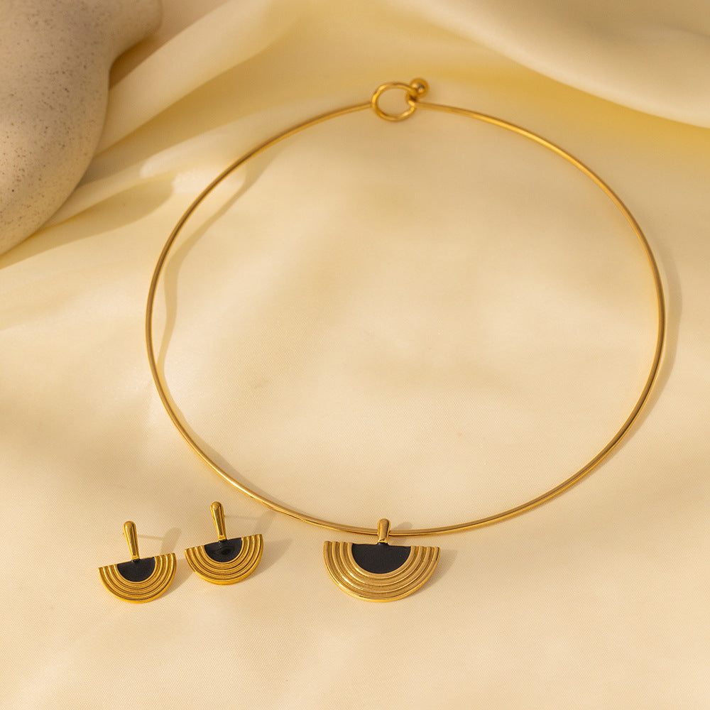 Stainless Steel Necklace Earrings Women's Jewelry Set