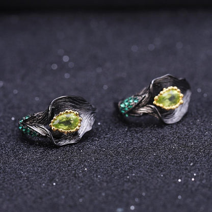 Vintage Jewelry Peridot Pop Leaf Earrings 925 Silver