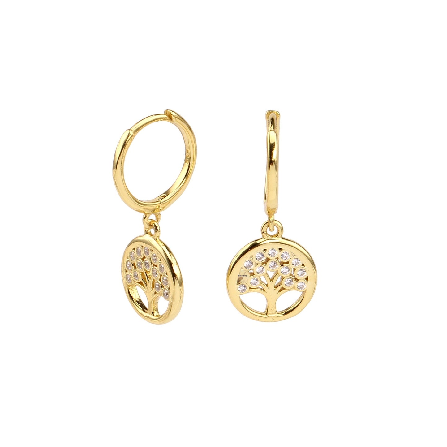 S925 Sterling Sølv Indlagt Zircon Lucky Tree Øreringe Højkvalitets guldbelagte øreclips