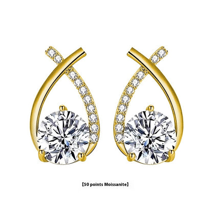 Moissanite 925 Sterling Silver Fishtail Cross Stud Earrings