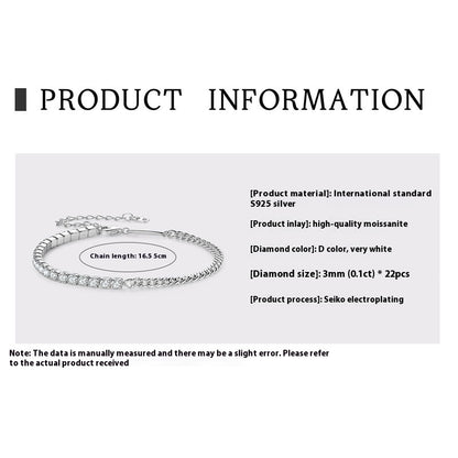 Moissanite Full Diamond Højkvalitets S925 Sterling Sølv armbånd til kvinder