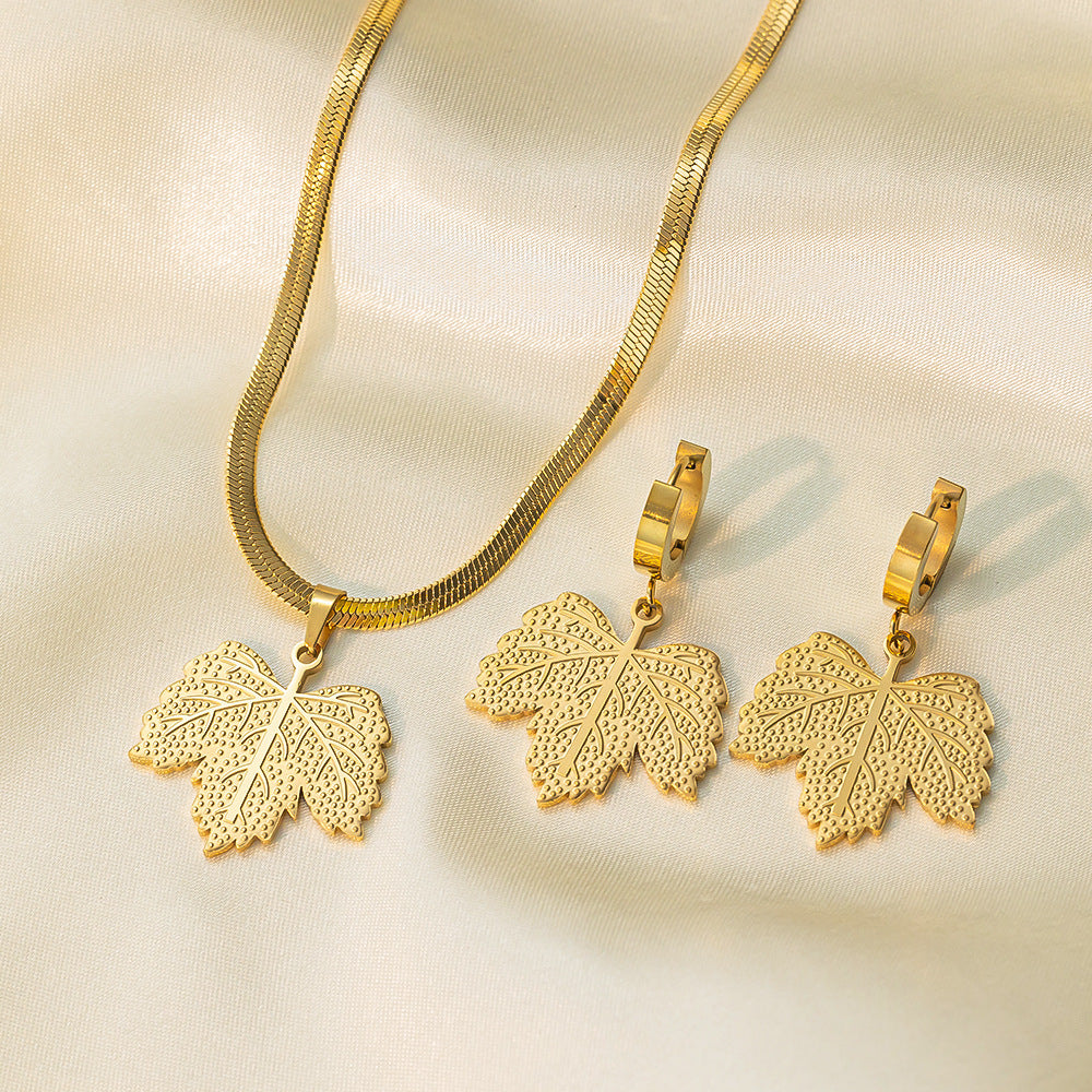 Stainless Steel Necklace Earrings Women's Jewelry Set
